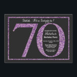 Surprise 70th Birthday Invitation Purple Glitter<br><div class="desc">Surprise 70th Birthday Invitation. Black and Purple Glitter Birthday Party Invite with Chalkboard Background. Surprise Birthday. Adult Birthday. Men or Women Bday Bash Party. For further customisation,  please click the "Customise it" button and use our design tool to modify this template.</div>