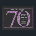 Surprise 70th Birthday Invitation Purple Glitter<br><div class="desc">Surprise 70th Birthday Invitation. Black and Purple Glitter Birthday Party Invite with Chalkboard Background. Surprise Birthday. Adult Birthday. Men or Women Bday Bash Party. For further customisation,  please click the "Customise it" button and use our design tool to modify this template.</div>