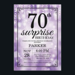 Surprise 70th Birthday Invitation Purple Glitter<br><div class="desc">Surprise 70th Birthday Invitation with Purple String Lights with Purple Glitter Background. Purple Birthday. Adult Birthday. Men or Women Bday Invite. 13th 15th 16th 18th 20th 21st 30th 40th 50th 60th 70th 80th 90th 100th, Any age. For further customisation, please click the "Customise it" button and use our design tool...</div>