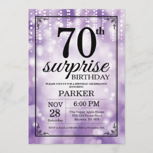 Surprise 70th Birthday Invitation Purple Glitter