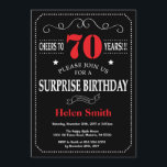 Surprise 70th Birthday Invitation Red and Black<br><div class="desc">Surprise 70th Birthday Invitation Red and Black Typography. Chalkboard. Black and White Background. Adult Birthday. Male Men or Women Birthday. Kids Boy or Girl Lady Teen Teenage Bday Invite. 13th 15th 16th 18th 20th 21st 30th 40th 50th 60th 70th 80th 90th 100th. Any Age. For further customisation, please click the...</div>