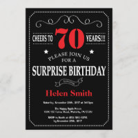 Surprise 70th Birthday Invitation Red and Black