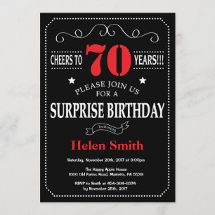 Surprise 70th Birthday Invitation Red and Black
