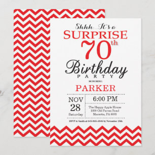 Surprise 70th Birthday Invitation Red Chevron