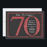 Surprise 70th Birthday Invitation Red Glitter<br><div class="desc">Surprise 70th Birthday Invitation. Black and Red Glitter Birthday Party Invite with Chalkboard Background. Surprise Birthday. Adult Birthday. Men or Women Bday Bash Party. For further customisation,  please click the "Customise it" button and use our design tool to modify this template.</div>