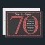 Surprise 70th Birthday Invitation Red Glitter<br><div class="desc">Surprise 70th Birthday Invitation. Black and Red Glitter Birthday Party Invite with Chalkboard Background. Surprise Birthday. Adult Birthday. Men or Women Bday Bash Party. For further customisation,  please click the "Customise it" button and use our design tool to modify this template.</div>