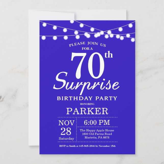 Surprise 70th Birthday Invitation royal blue (Front)