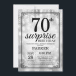 Surprise 70th Birthday Invitation Silver Glitter<br><div class="desc">Surprise 70th Birthday Invitation with Silver String Lights with Silver Glitter Background. Silver Birthday. Adult Birthday. Men or Women Bday Invite. 13th 15th 16th 18th 20th 21st 30th 40th 50th 60th 70th 80th 90th 100th, Any age. For further customisation, please click the "Customise it" button and use our design tool...</div>