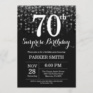Surprise 70th Birthday Invitation Silver Glitter