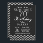 Surprise 70th Birthday Invitation Silver Glitter<br><div class="desc">Surprise 70th Birthday Invitation with Silver Glitter Chevron. Chalkboard. Black and Silver Glitter. Adult Birthday. Man or Women Bday Invite. For further customization,  please click the "Customize it" button and use our design tool to modify this template.</div>