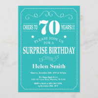 Surprise 70th Birthday Invitation Teal and White