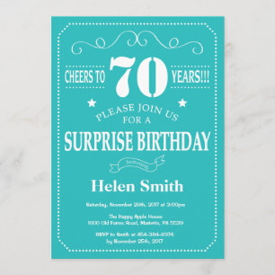 Surprise 70th Birthday Invitation Teal and White