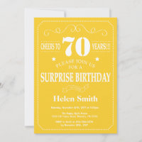 Surprise 70th Birthday Invitation Yellow and White