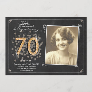 Surprise 70th birthday invite Chalkboard vintage