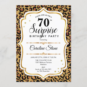 Surprise 70th Birthday - Leopard Gold White Invitation
