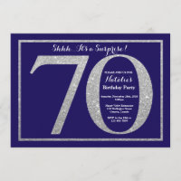 Surprise 70th Birthday Navy Blue Silver Glitter