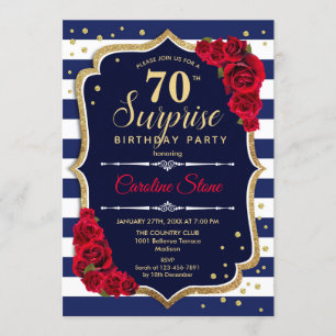 Surprise 70th Birthday - Navy White Red Invitation