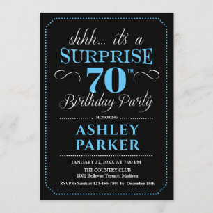 Surprise 70th Birthday Party - Black Blue Invitation