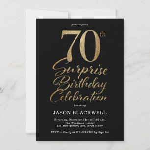 Surprise 70th Birthday Party Black & Gold Invitation