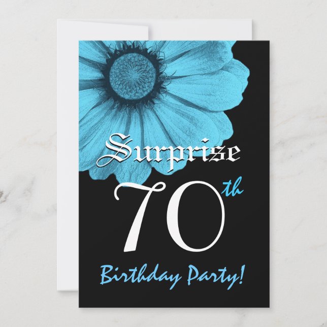 SURPRISE 70th Birthday Party Blue Daisy N220 Invitation (Front)