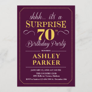 Surprise 70th Birthday Party - Burgundy Gold Invitation