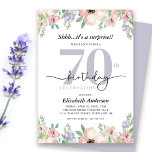 Surprise 70th Birthday Party Elegant Pastel Floral Invitation<br><div class="desc">This surprise 70th birthday invitation features soft pastel watercolor flowers framing the top and bottom. The design combines modern typography with modern calligraphy,  creating a refined and stylish look—perfect for celebrating a special woman’s milestone birthday.</div>