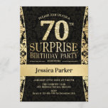 Surprise 70th Birthday Party - Gold Black Invitation<br><div class="desc">Surprise 70th Birthday Party Invitation in black and gold.
Elegant invite card with faux glitter gold and diamonds. Classic design perfect for an stylish party.
Please message me if you need a custom age.</div>