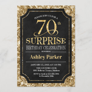 Surprise 70th Birthday Party - Gold Black Invitation