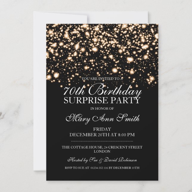 Surprise 70th Birthday Party Gold Midnight Glam Invitation (Front)