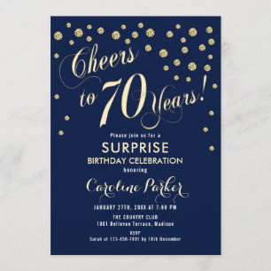 Surprise 70th Birthday Party - Gold Navy Invitation