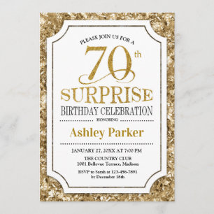 Surprise 70th Birthday Party - Gold White Invitation