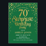 Surprise 70th Birthday Party - Green & Gold Invitation<br><div class="desc">Surprise 70th Birthday Party Invitation.
Elegant design in forest green and faux glitter gold. Features stylish script font and confetti. Message me if you need custom age.</div>