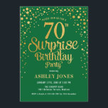 Surprise 70th Birthday Party - Green & Gold Invitation<br><div class="desc">Surprise 70th Birthday Party Invitation.
Elegant design in forest green and faux glitter gold. Features stylish script font and confetti. Message me if you need custom age.</div>