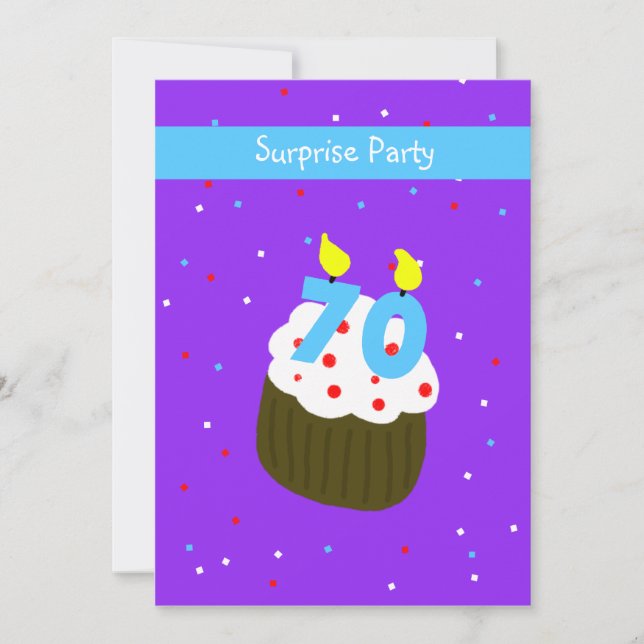 Surprise 70th Birthday Party Invitation Cupcake (Front)