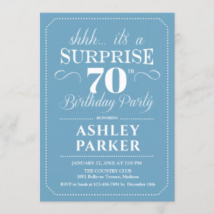 Surprise 70th Birthday Party - Light Blue White Invitation