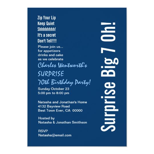 SURPRISE 70th Birthday Party Modern Blue and White Card
