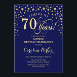 Surprise 70th Birthday Party - Navy Blue Gold Invitation<br><div class="desc">Surprise 70th Birthday Party Invitation.
Elegant design in navy blue and faux glitter gold. Features script font and diamonds confetti. Cheers to 70 Years! Message me if you need further customization.</div>