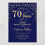 Surprise 70th Birthday Party - Navy Blue Gold Invitation<br><div class="desc">Surprise 70th Birthday Party Invitation.
Elegant design in navy blue and faux glitter gold. Features script font and diamonds confetti. Cheers to 70 Years! Message me if you need further customization.</div>