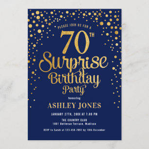 Surprise 70th Birthday Party - Navy & Gold Invitation