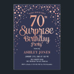 Surprise 70th Birthday Party - Navy & Rose Gold Invitation<br><div class="desc">Surprise 70th Birthday Party Invitation.
Elegant design in navy and faux glitter rose gold. Features stylish script font and confetti. Message me if you need custom age.</div>