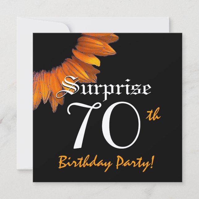 SURPRISE 70th Birthday Party Orange Sunflower Invitation (Front)
