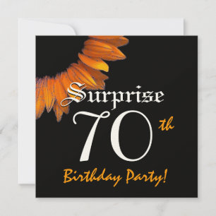 SURPRISE 70th Birthday Party Orange Sunflower Invitation