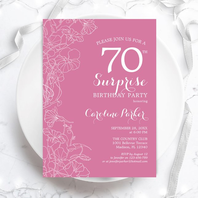 Surprise 70th Birthday Party - Pink Floral Invitation (Creator Uploaded)