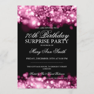 Surprise 70th Birthday Party Pink Sparkling Lights Invitation
