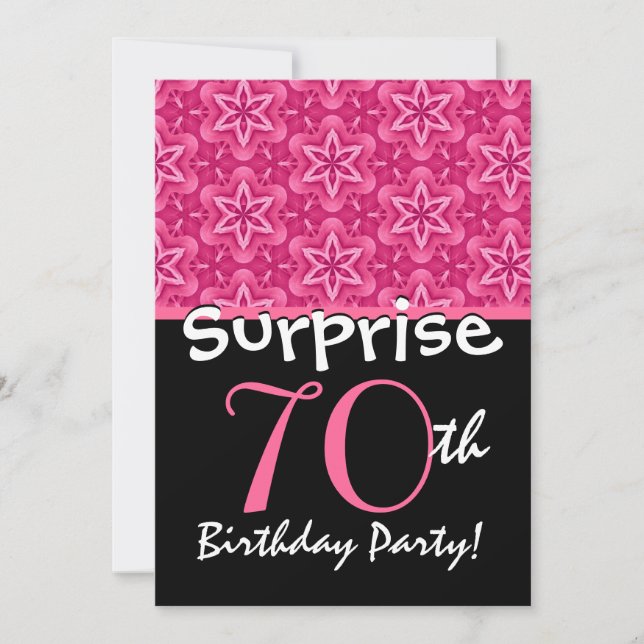 SURPRISE 70th Birthday Party Pink Star Flowers Invitation (Front)