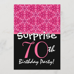 SURPRISE 70th Birthday Party Pink Star Flowers Invitation