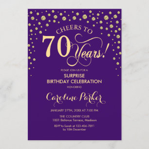 Surprise 70th Birthday Party - Purple Gold Invitation