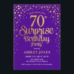 Surprise 70th Birthday Party - Purple & Gold Invitation<br><div class="desc">Surprise 70th Birthday Party Invitation.
Elegant design in royal purple and faux glitter gold. Features stylish script font and confetti. Message me if you need custom age.</div>