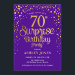 Surprise 70th Birthday Party - Purple & Gold Invitation<br><div class="desc">Surprise 70th Birthday Party Invitation.
Elegant design in royal purple and faux glitter gold. Features stylish script font and confetti. Message me if you need custom age.</div>