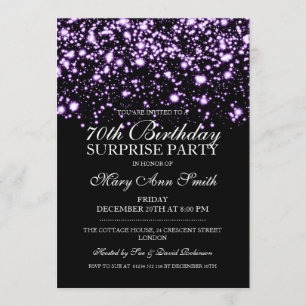 Surprise 70th Birthday Party Purple Midnight Glam Invitation